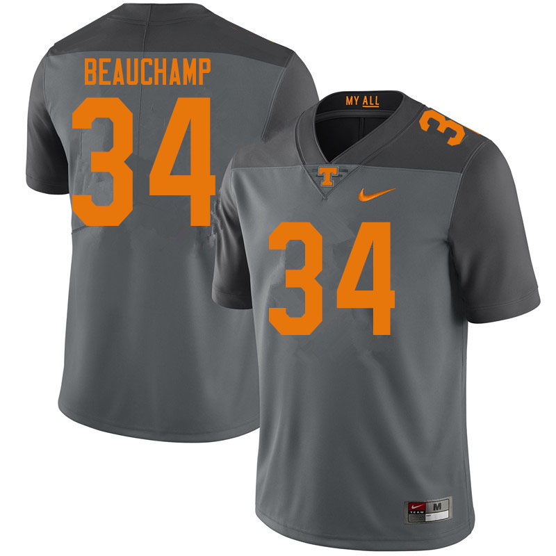 Men #34 Deontae Beauchamp Tennessee Volunteers College Football Jerseys Sale-Gray